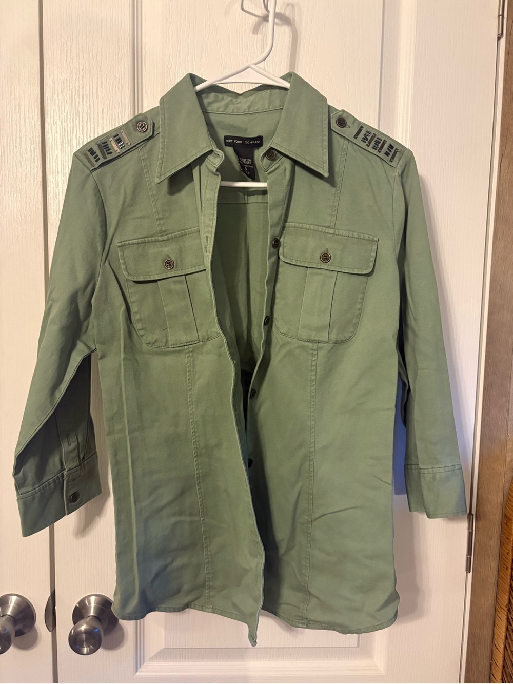 New York & Company Olive Green Utility Jacket with Epaulets